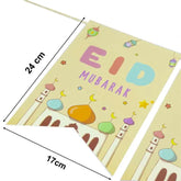Decoratieve Eid Mubarak kaart met kleurrijke moskeedomes voor Eid Slinger Lampion kids